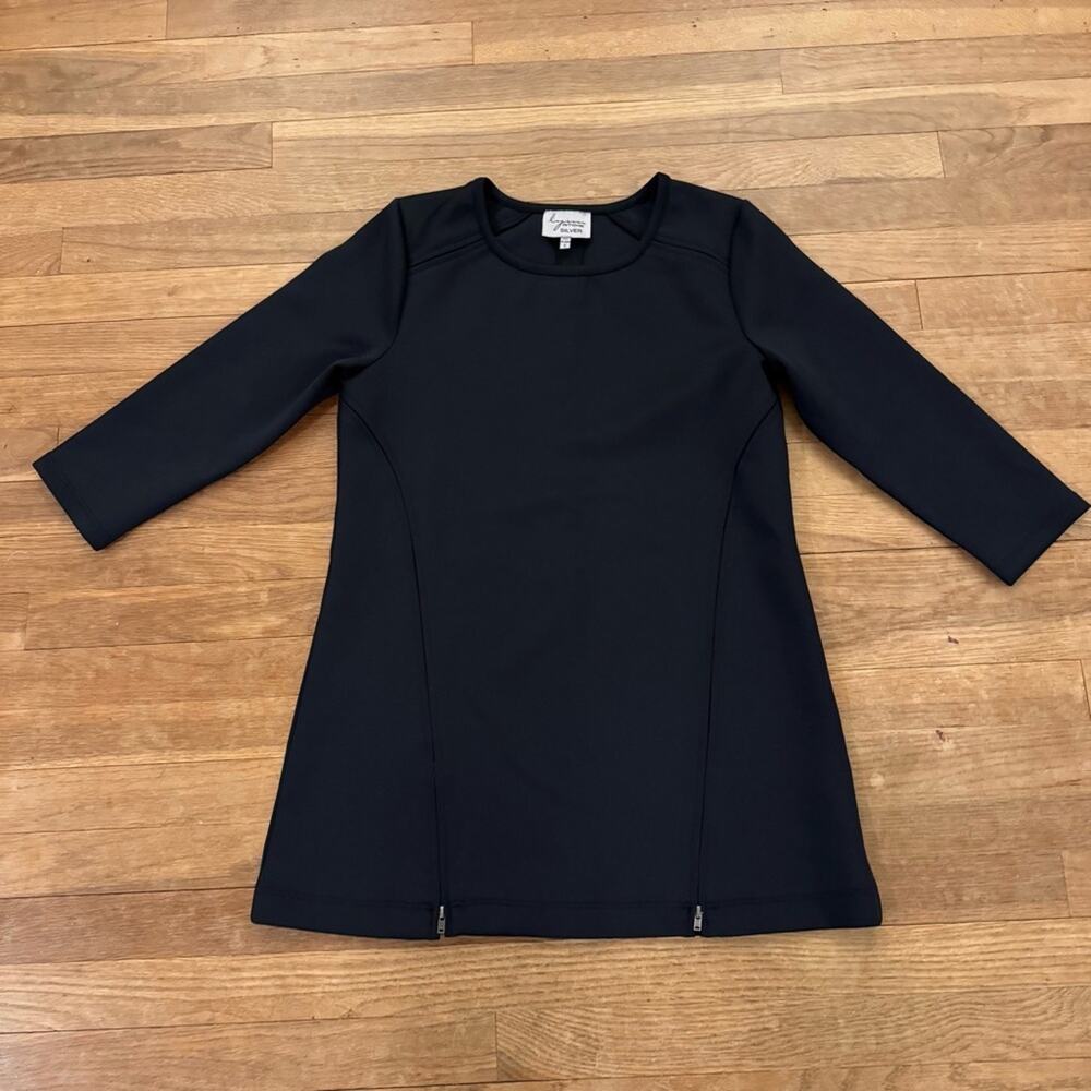 Lynn Ritchie Silver black 3/4 sleeve mini shift dress tunic size small S
 b51